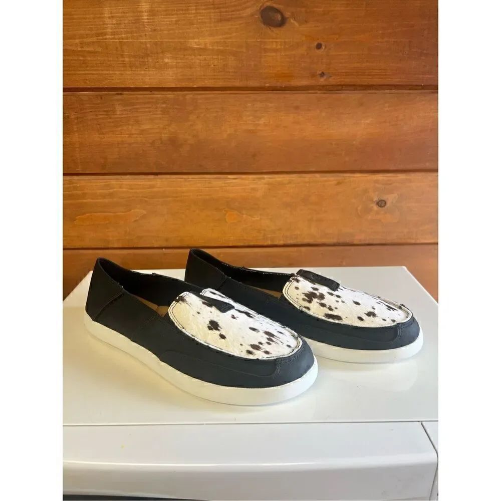 YELLOW BOX WOMEN'S OLEVIA COW PRINT SLIP-ON SHOE - MOC TOE Sz 9.5 NWOT